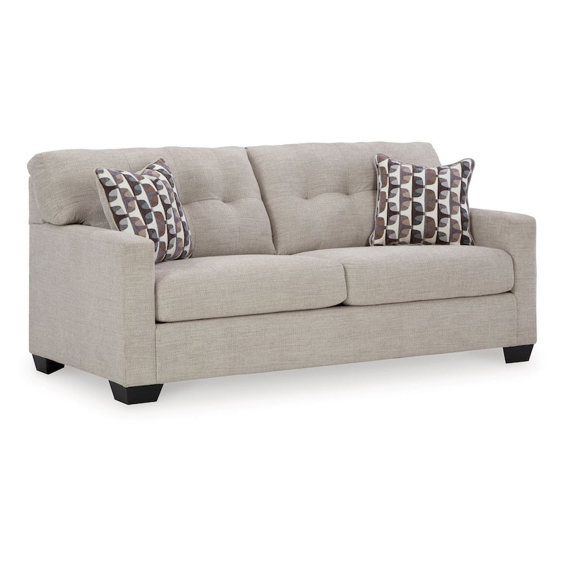 Joey 75 Inch Sofa with 2 Accent Throw Pillows, Tufted Back, Gray Polyester