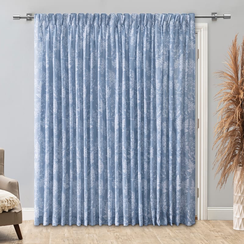Wild Meadows Floral Pinch Pleat w/Back Tabs Patio Curtain Panel - 100"W x 84 "L - Blue