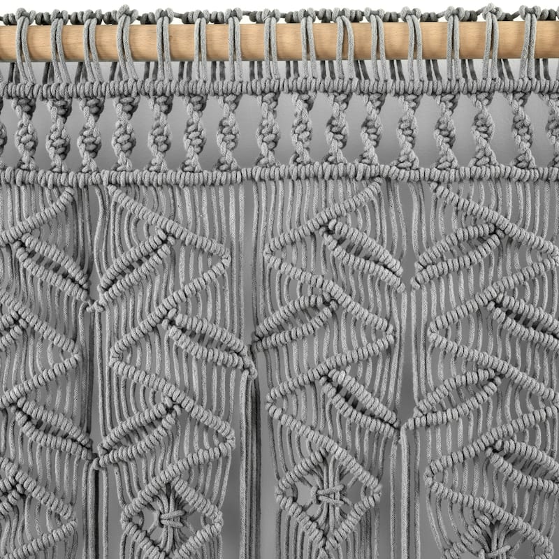 Lush Decor Boho Macrame Leaf Cotton Valance - 30" x 40" - Grey
