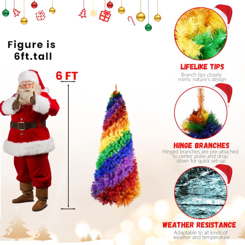 7.5ft Rainbow Spiral Christmas Tree, 1825 Branch Tips, Artificial Tree with Unique Spiral Design, Full & Lush Shape, Metal Stand