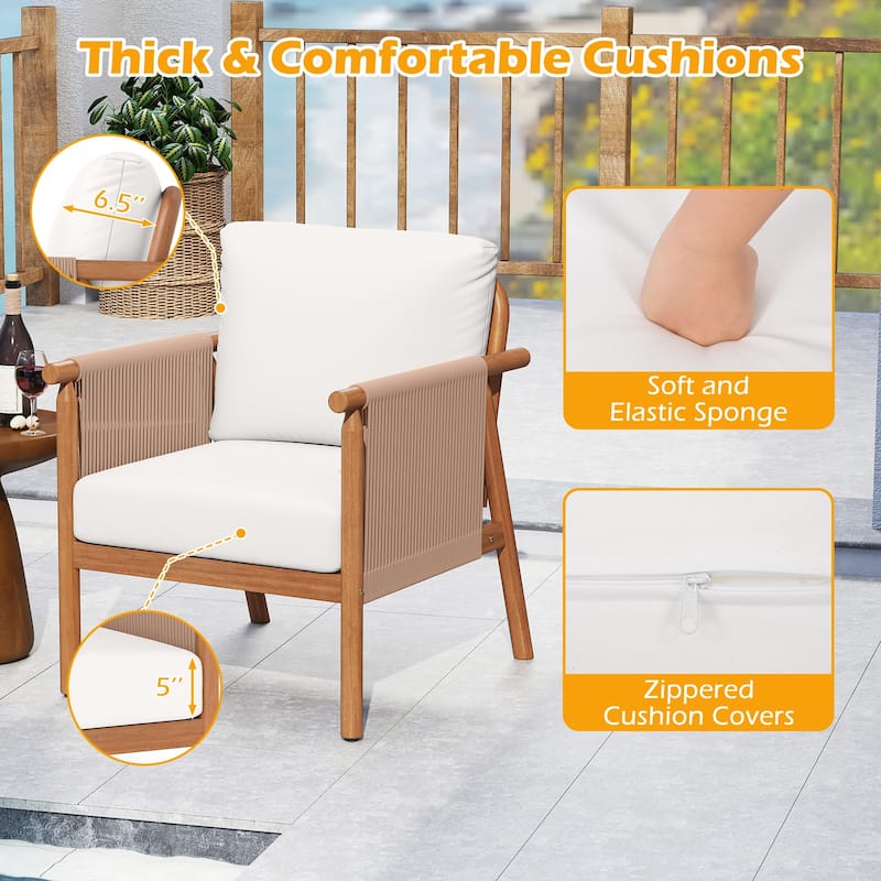 Gymax 4PCS Patio Acacia Wood Chair w/ Woven Rope Armrests & Seat Back