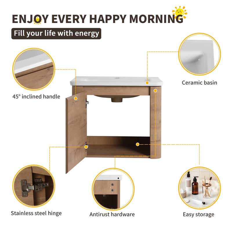 Beingnext 24''/28''/36''/40''/60''/68'' Floating Bathroom Vanity with Sink, Wall Mounted Bathroom Vanity with Soft Close Door