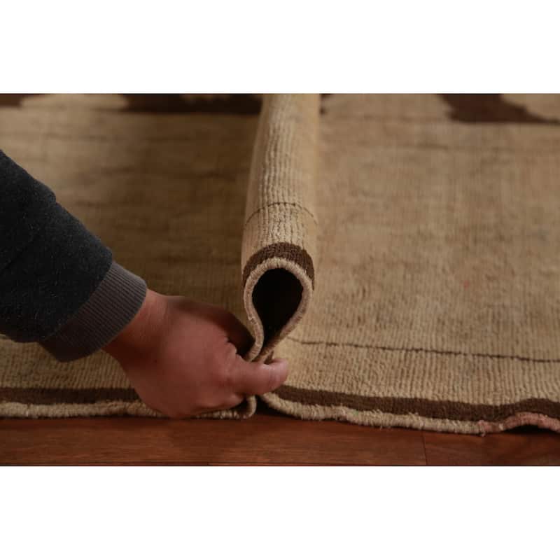 Vegetable Dye Brown Floral Oushak Turkish Rug Hand-Knotted Wool Carpet - 10'4"x 12'9"