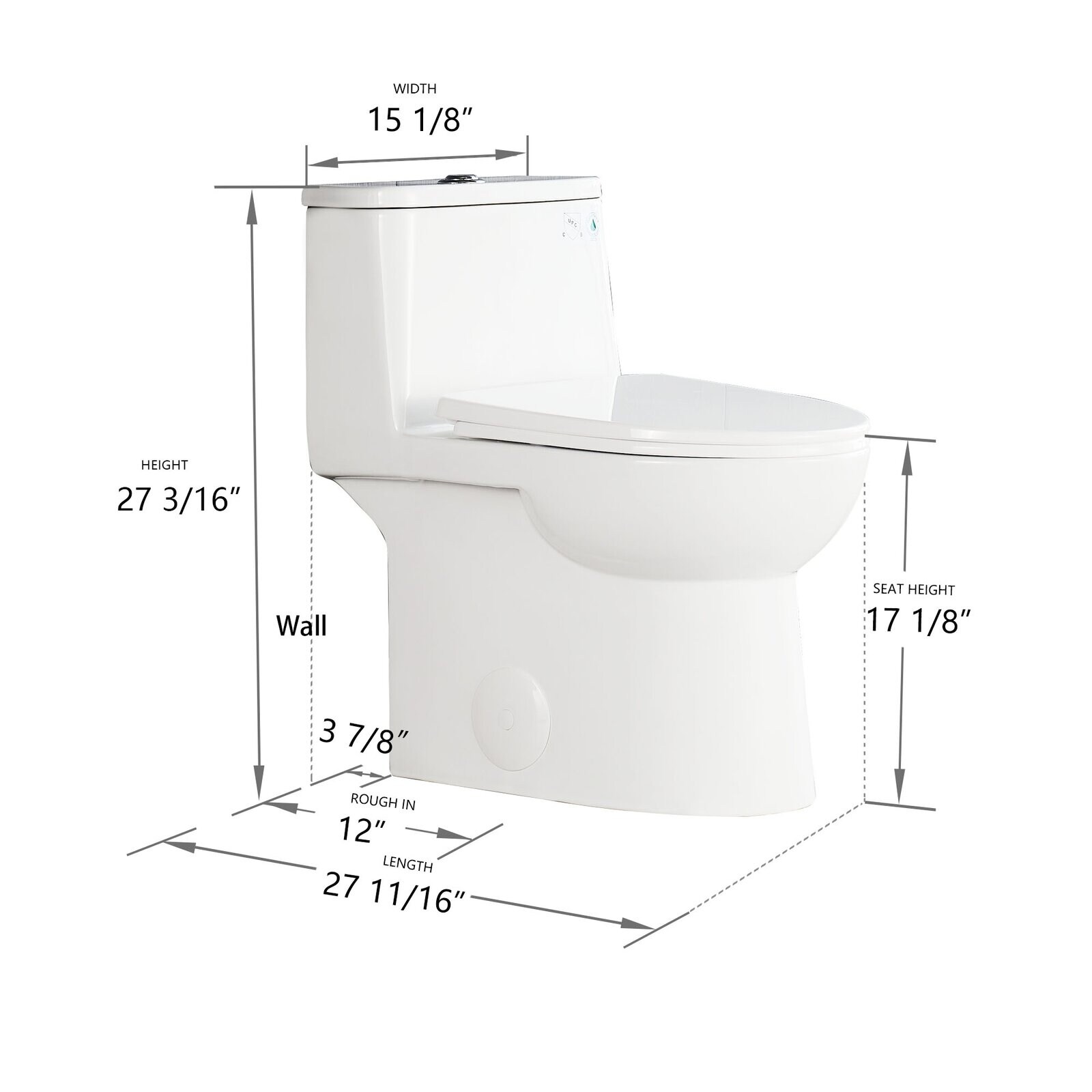One piece dual flush elongated 12'' rough in toilet (Seat