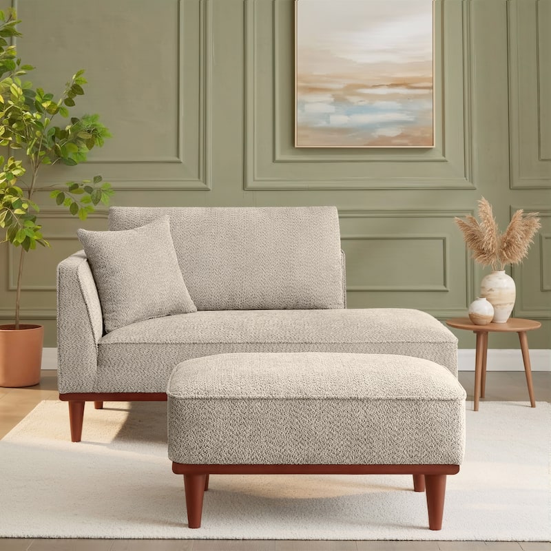 Upholstered Chaise Lounge and Stool for Living Room Bedroom, Quick assembly and maintenance Round wooden legs - Camel