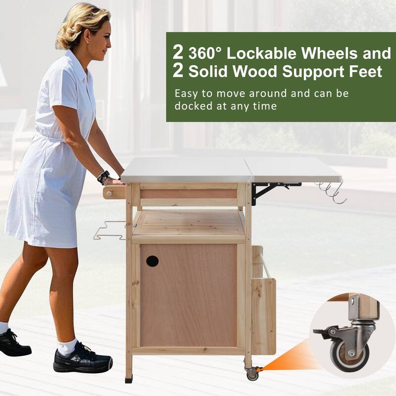 Outdoor Grill Cart Portable Dining Carts Rolling Storage Cabinet
