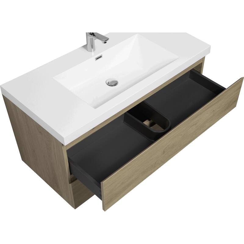 46" Modern Wall-Mounted Floating Bathroom Vanity with Sink, Drawers