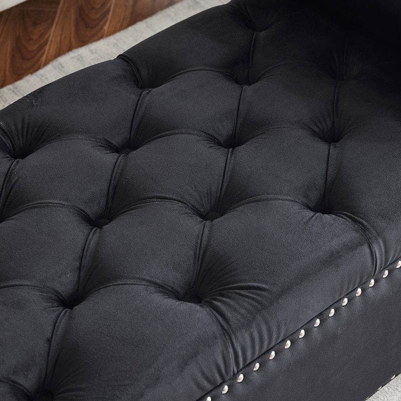 44.5-Inch Velvet Storage Bench with Armrests, Upholstered Button Tufted Ottoman with Nailhead Trim for Entryway & Bedroom