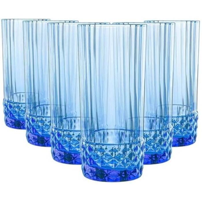 Bormioli Rocco Set of 6 America'20 Cooler Tempered Glass - 48 cl - 48 cl - Clear and Sapphire Blue