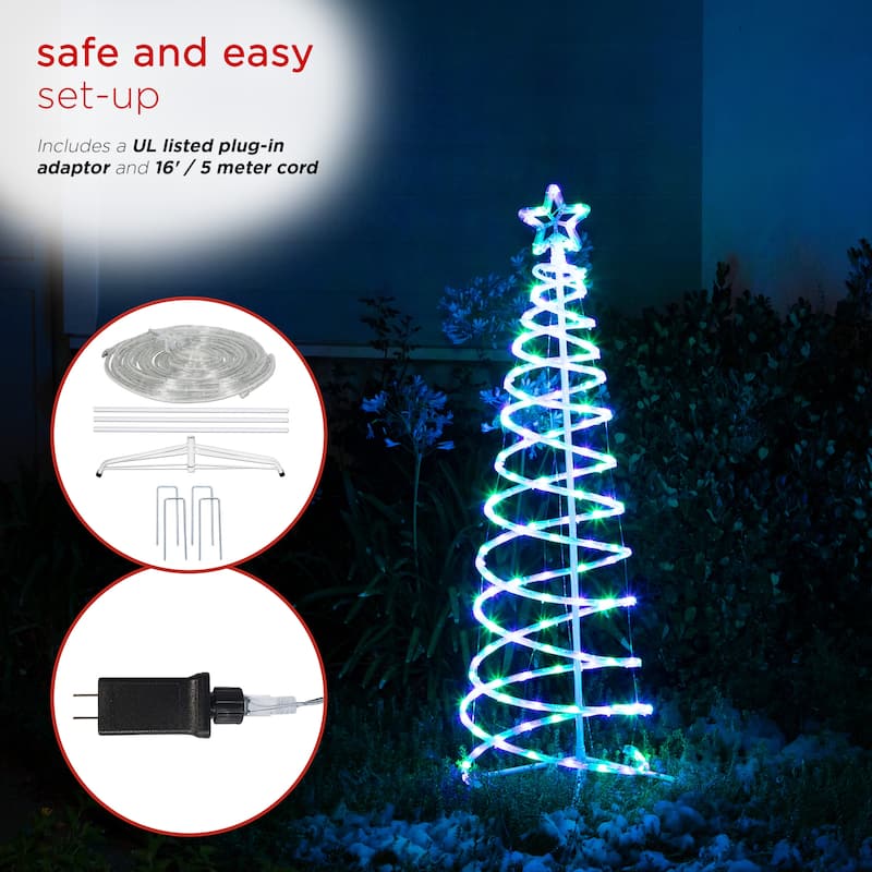 Alpine Corporation Indoor/Outdoor Artificial Spiral Christmas Tree with Multi-Color LED Lights - White
