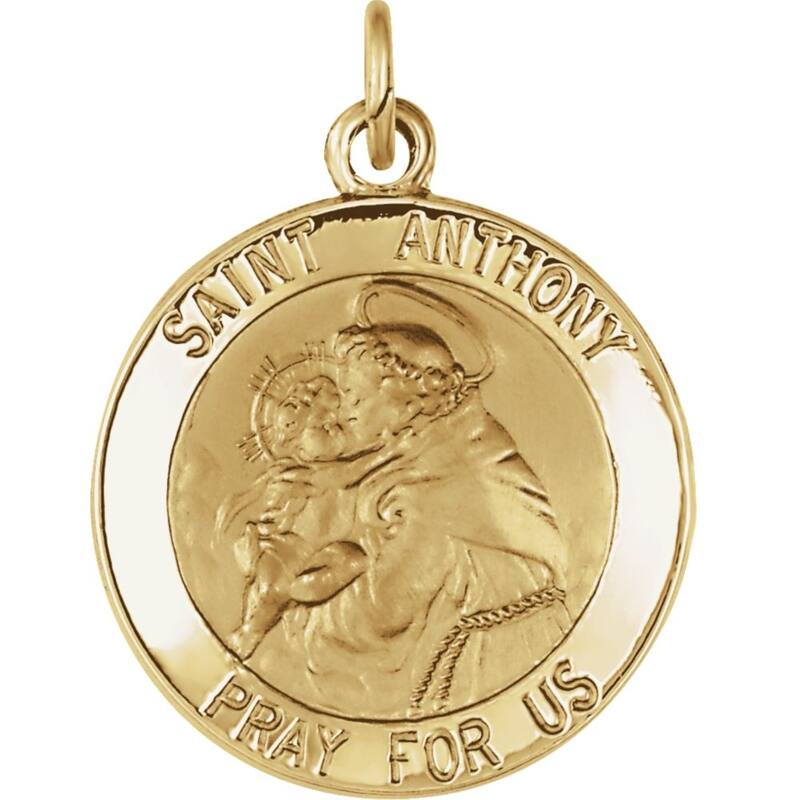 Curata Pendant 14k Yellow Gold 18mm Polished Round St. Anthony Medal Necklace, 16"