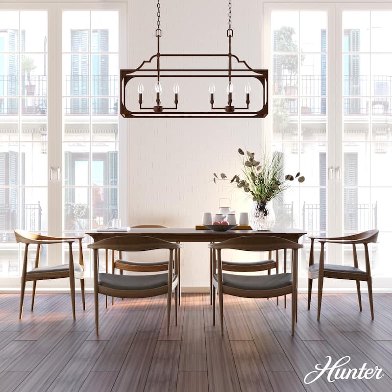 Hunter Highland Hill 8-Light Linear Chandelier - Dining Room Table - Farmhouse, Rustic
