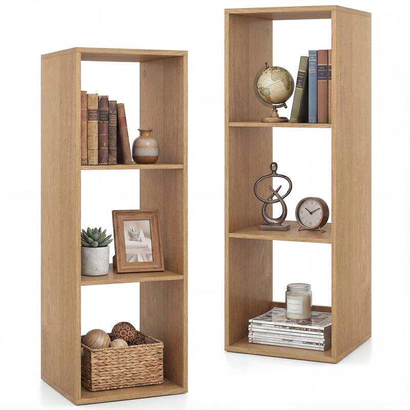 Gymax 3-Cube Open Back Bookcase Set of 2 w/ Anti-tip Kit Modern Style - Natural