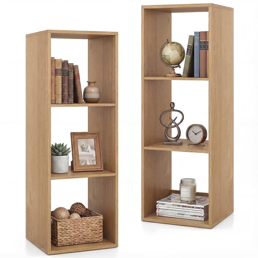Gymax 3-Cube Open Back Bookcase Set of 2 w/ Anti-tip Kit Modern Style