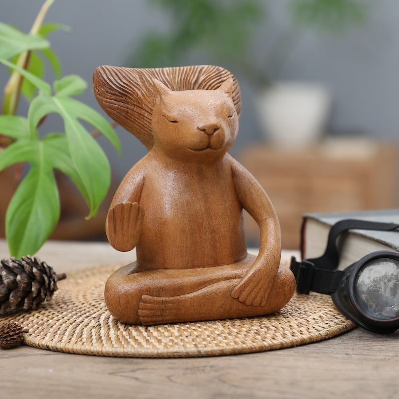 Novica Handmade Blessing Squirrel Wood Sculpture