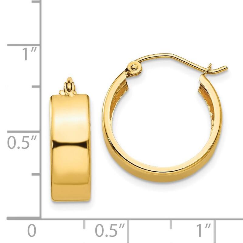 Curata 14k Yellow Gold Polished Wide Flat 16x6mm Hoop Earrings