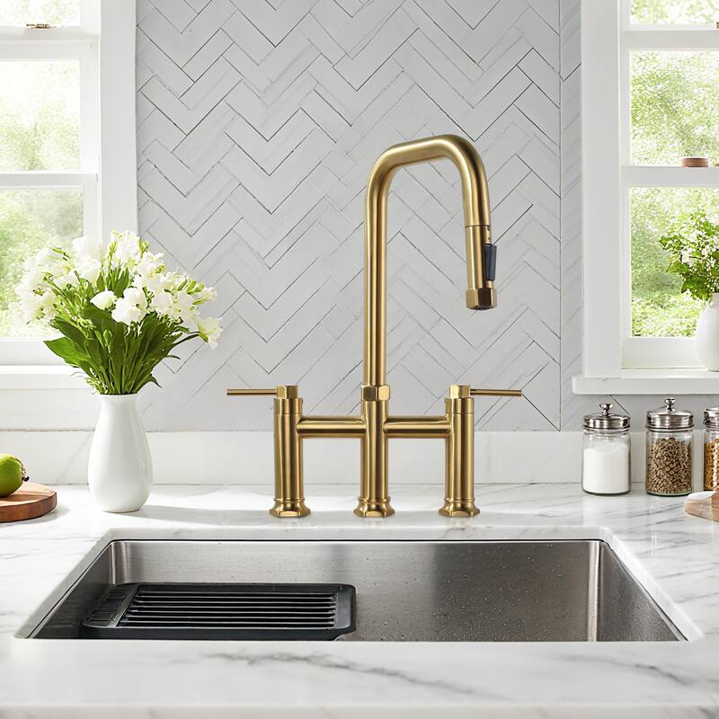WOWOW Double Handle Pull Down Kitchen Faucet