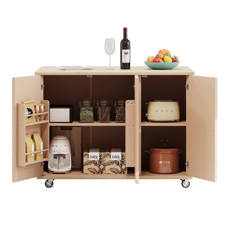 Kitchen Island with Drop Leaf, Coastal Kitchen Island on Wheels with Internal Storage Rack, Rolling Kitchen Cart