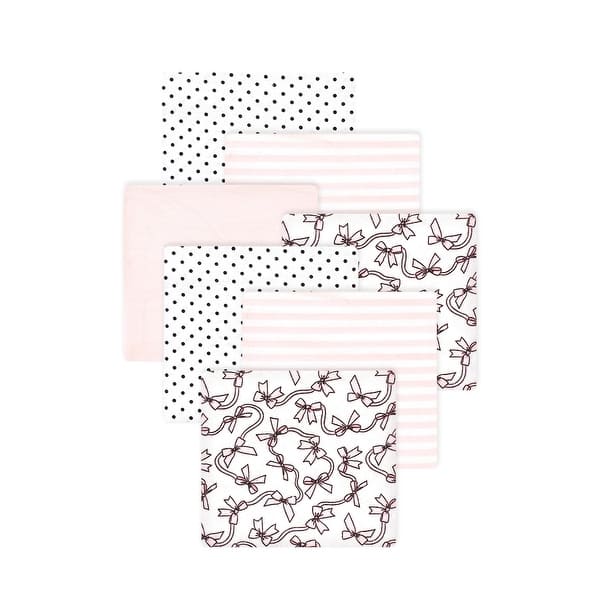 slide 1 of 1, Little Treasure Hudson Baby Girls Cotton Poly Flannel Receiving Blankets Multipack, Pink Bow, 30x30 inches 30x30 inches - Pink Bow