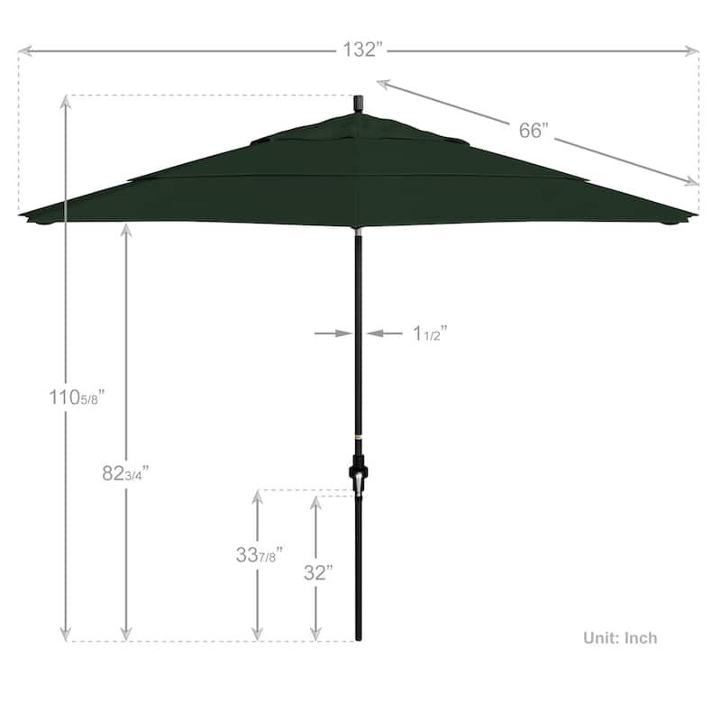 California Umbrella 11' Rd Golden State Series Patio Umbrella Black Aluminum Frame Crank Lift Collar Tilt Sunbrella