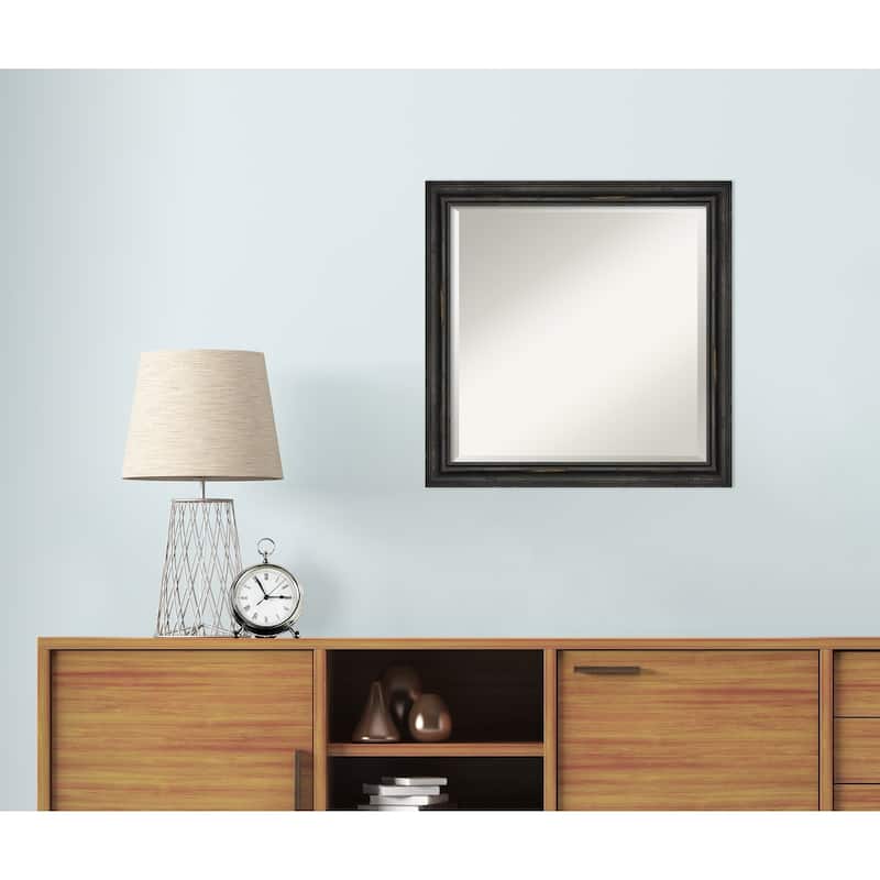 Beveled Wood Wall Mirror - Rustic Pine Black Narrow Frame