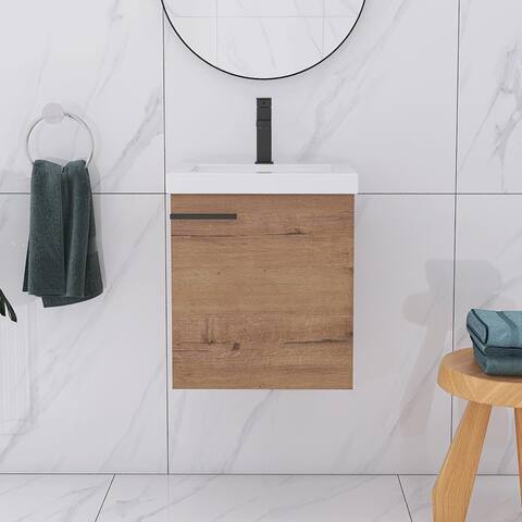 Beingnext Bathroom Vanity with Sink in 18 Inch,Single Sink Floating Bathroom Vanity with Soft Close Door