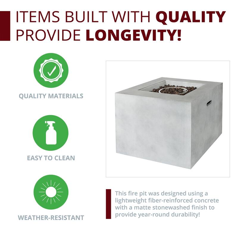 Kai 32" Square Concrete Propane Fire Pit Set for Patio (40,000 BTU)