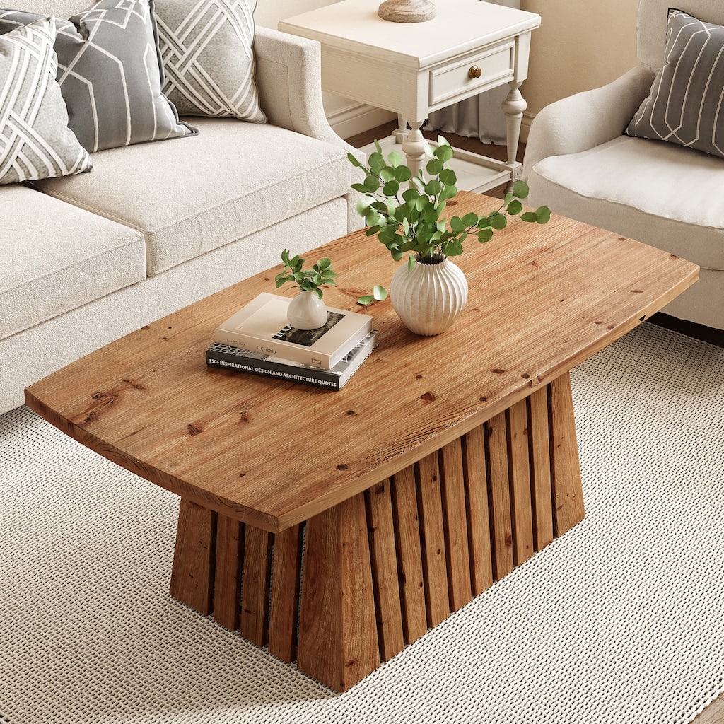 47-Inch Solid Wood Boat Shape Coffee Center Table for Living Room