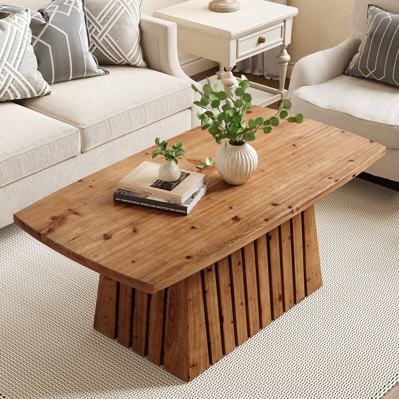 47-Inch Solid Wood Coffee Table, Rectangular Center Table for Living Room