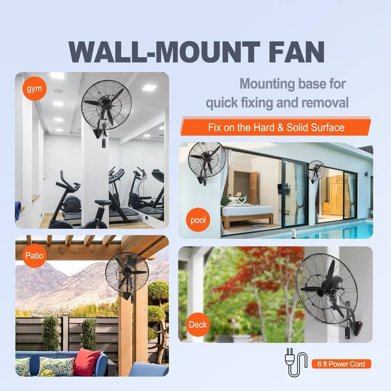 Wall-Mount Misting Fan, 24 Inch, 3-speed High Velocity Max, 7000 CFM, Waterproof Oscillating Industrial Wall Fan