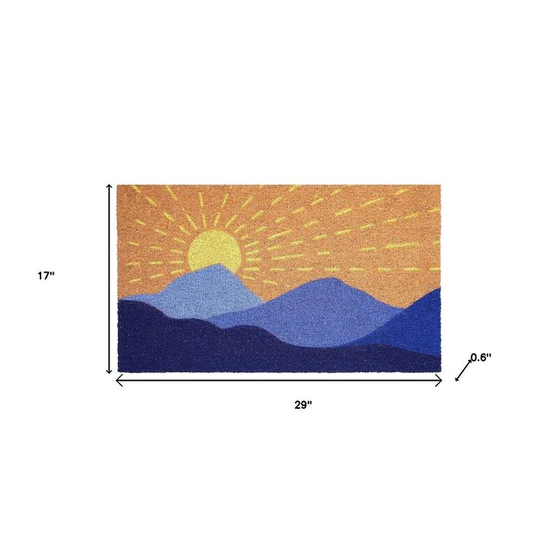 HomeRoots 17" X 29" Brown Blue And Yellow Mountain Sunrise Outdoor Coir Door Mat - 17.00' X '29.00