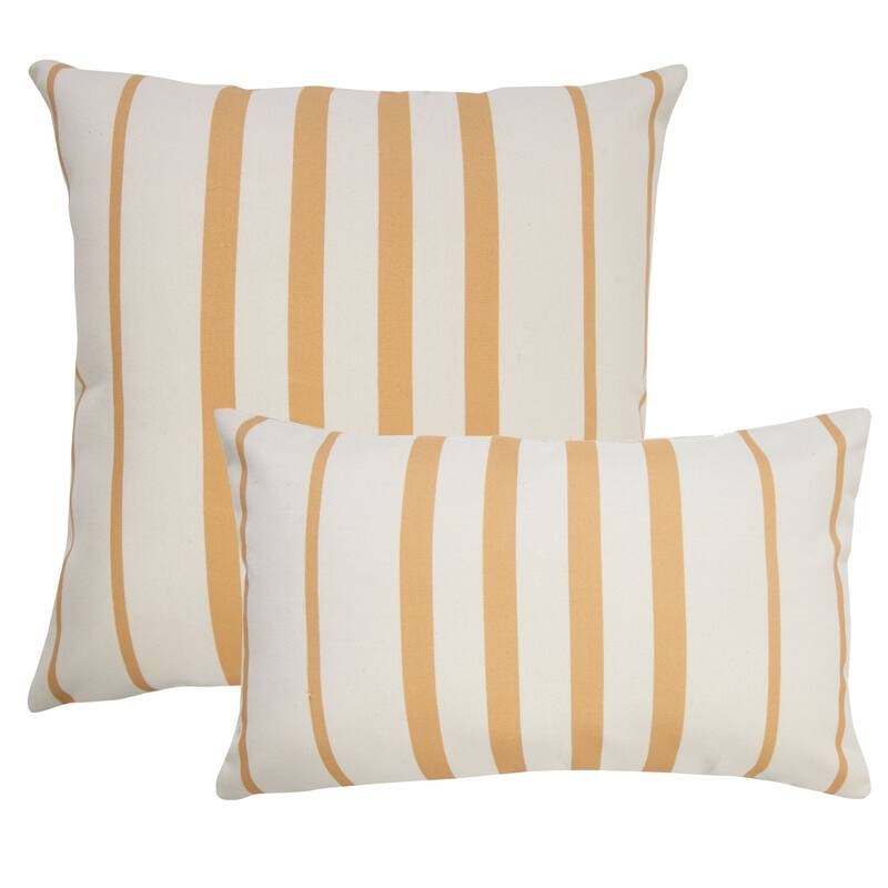 20" Yellow and White Striped Pattern Outdoor Square Throw Pillow