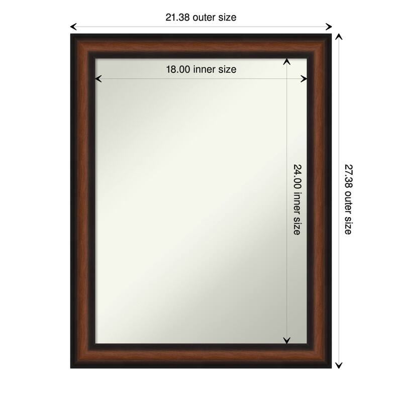 Non-Beveled Bathroom Wall Mirror - Yale Walnut Frame - 21 x 27 in - Yale Walnut