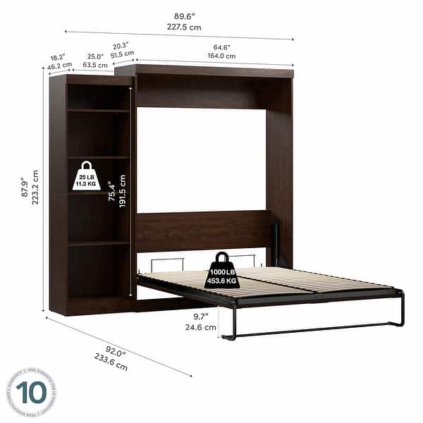 dimension image slide 3 of 4, Pur Queen Murphy Bed with Storage Unit (90W) by Bestar
