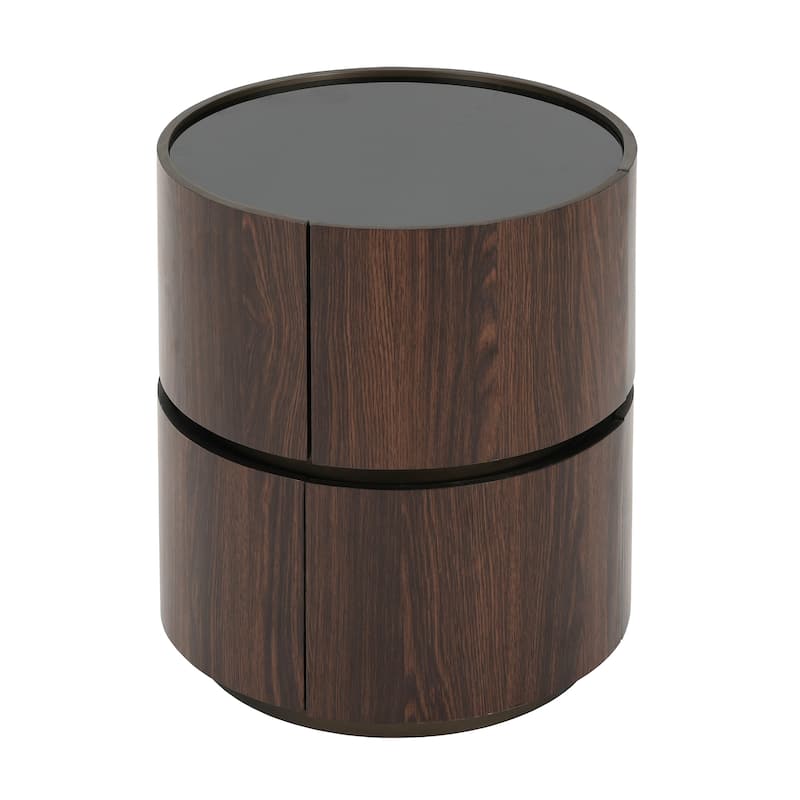 Retro MDF Side Table with Double Storage Drawers
