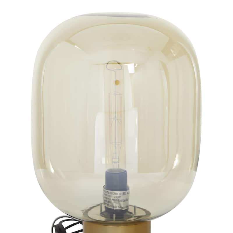 Metal Room Table Lamp with Clear Dome Shaped Shade and Marble Base - Gold - Roche River Decor