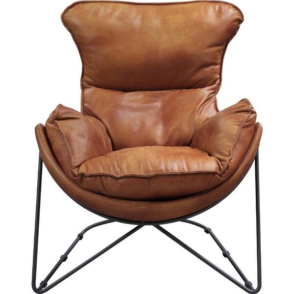 Top Grain Leather Accent Chair with Metal Legs in Aperol and Black Bed Bath & Beyond 36764521
