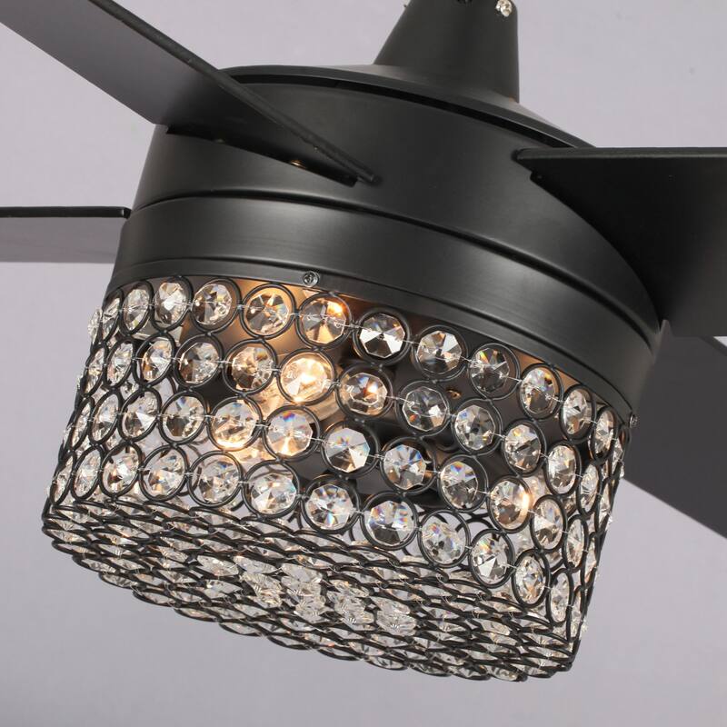 48 in. Modern Black Crystal Chandelier Ceiling Fan with Light Kit and Remote - 48 in. W X 48 in. D X 17 in. H