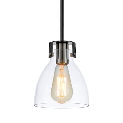 1-Light Black Hanging Pendant Light with Glass Dome Shade