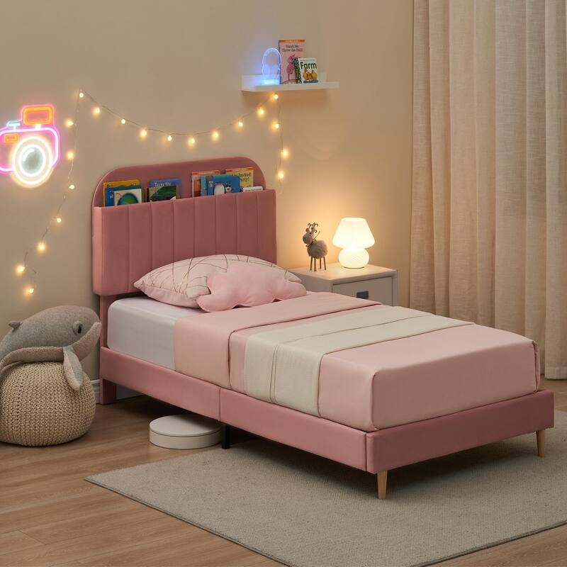 Twin/Twin XL/Full Size Bed Frame with Bookcase Headboard