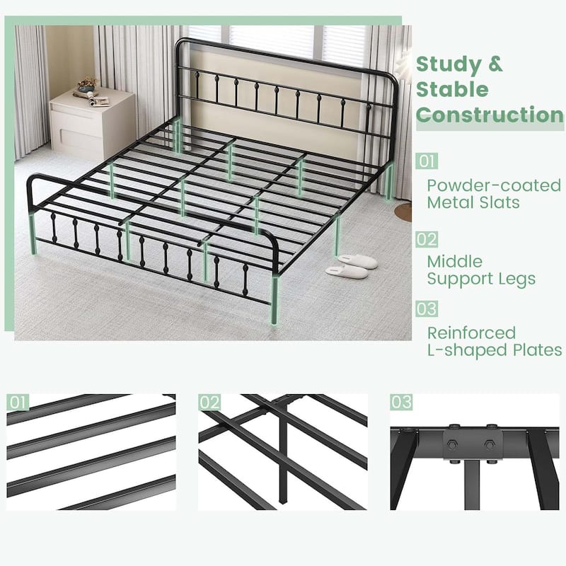 Twin/Full/Queen/King Metal Bed Frame Platform Bed w/ Headboard