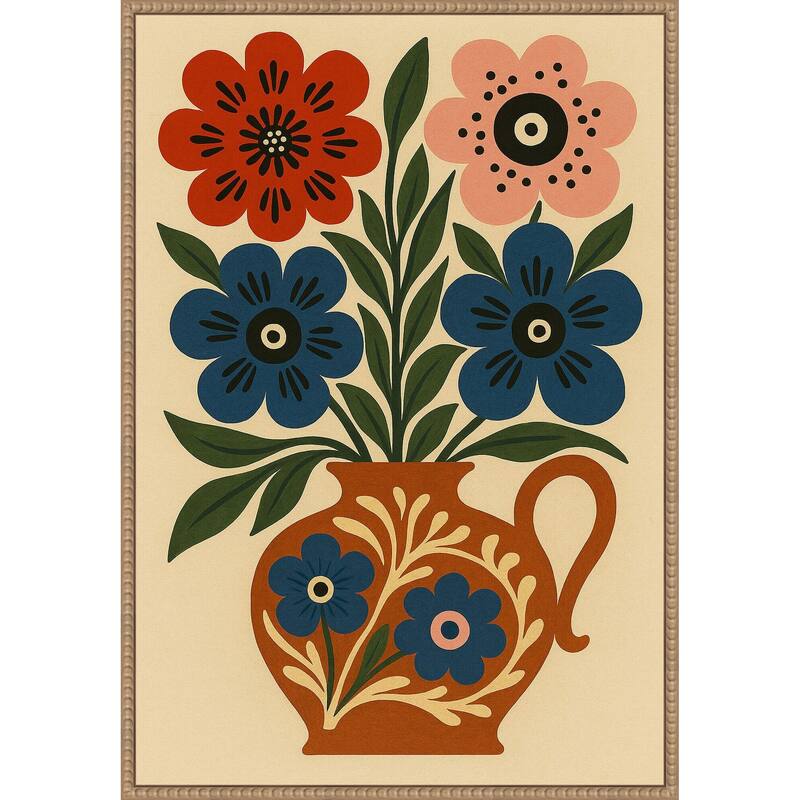 Big Boho Floral Vase by Marianne Bassil Framed Canvas Wall Art Print