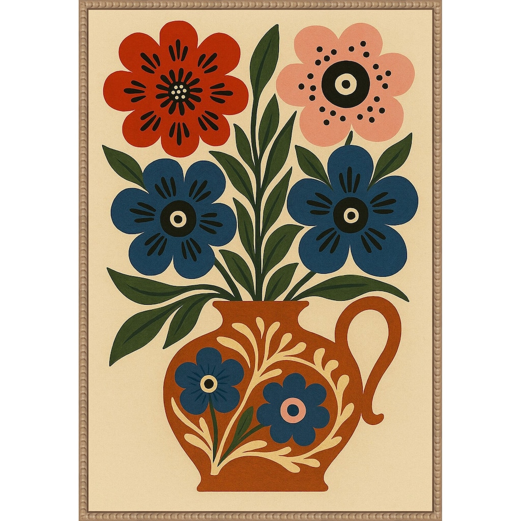 Big Boho Floral Vase by Marianne Bassil Framed Canvas Wall Art Print