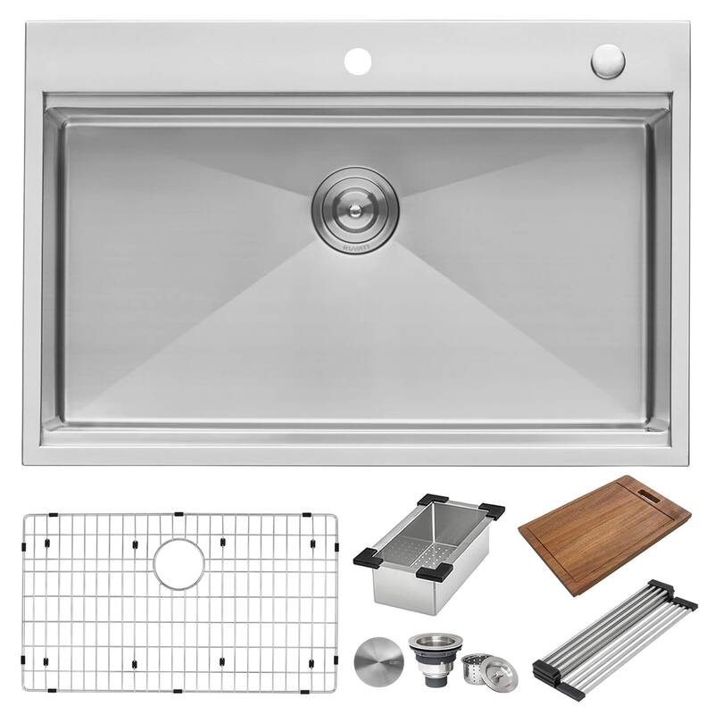 Ruvati 33 x 22 inch Workstation Ledge Drop-in Topmount Kitchen Sink 16 Gauge Stainless Steel Single Bowl - RVH8003 - 33" x 22"