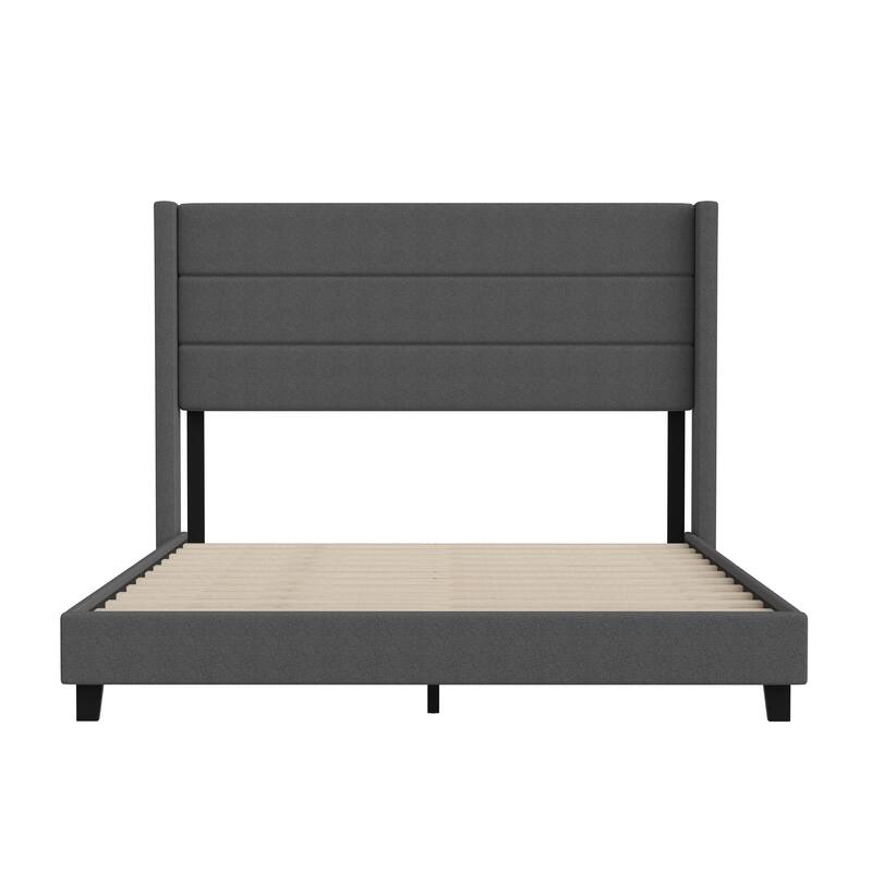 Upholstered Platform Bed with Wingback Headboard