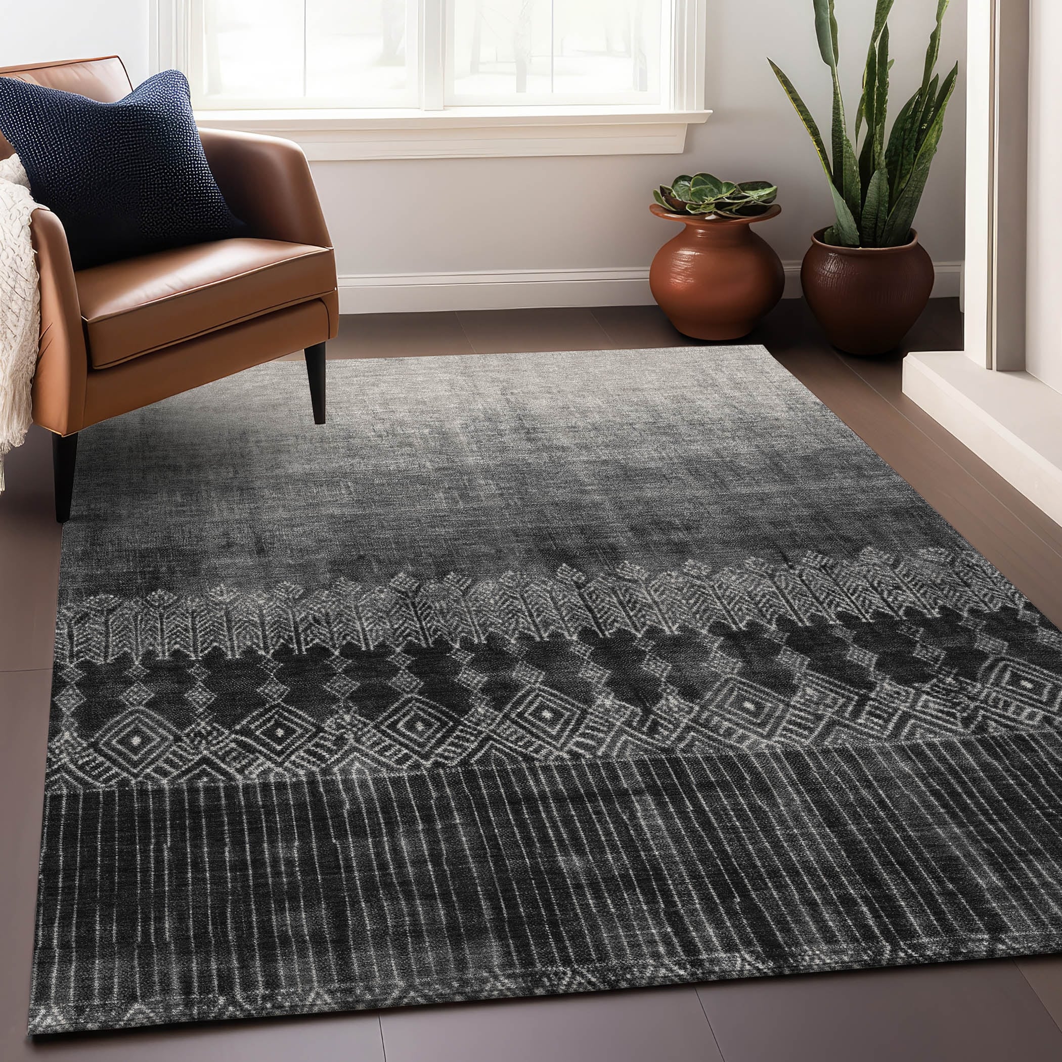 Machine Washable Indoor/ Outdoor Boho Ombre Chantille Rug