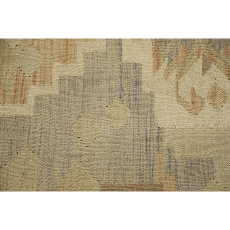 Hand Woven Oriental 100% Wool Carpet Southwestern Tribal Beige & Ivories Kilim Area Rug - 9' 10'' X 6' 4''
