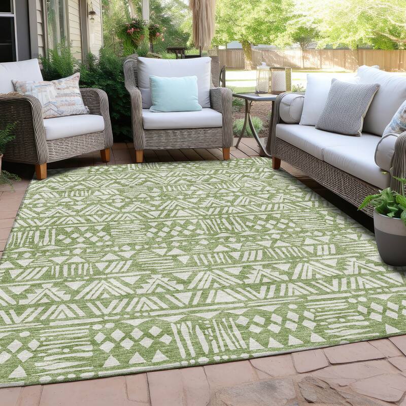 Machine Washable Indoor/ Outdoor Chantille Boho Tribal Rug - Green - 3' x 5'