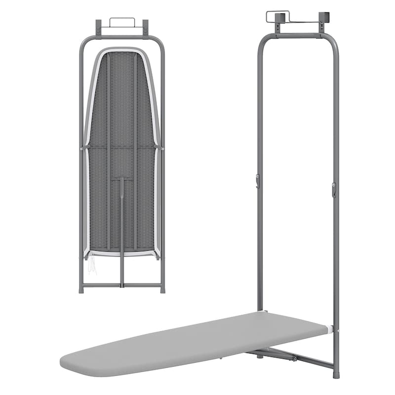 Over The Door Foldable Ironing Board with Iron Holder Space Saving Laundry Room Organizer - 42” x 17” x 50”