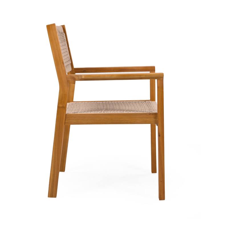 Modern Set of 2 Dining Chairs with Rope-Woven Seat Backrest, Solid Wood Frame for Dining Room Living Room Café and Pub